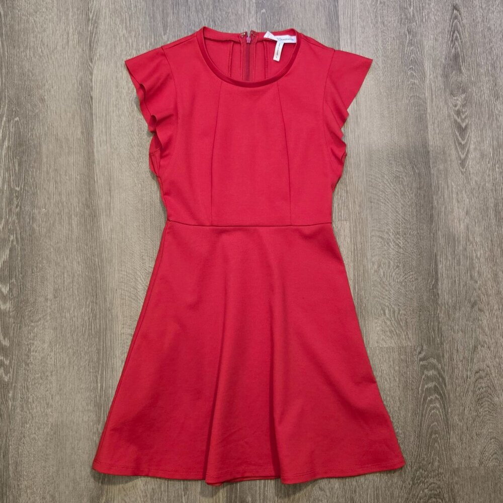 BCBG Generation red ruffle sleeveless dress Size 0 fit and flare cocktail Skater - Picture 2 of 8